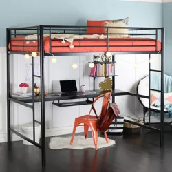 Full Analise Metal Loft Bed with Wood Desk Black - Saracina Home