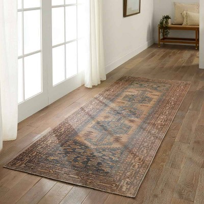Reeves Vintage Medallion 3' x 26' Blue Synthetic Area Rug