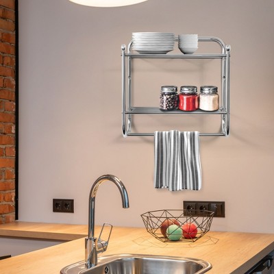Chrome Metal 2-Tier Wall Shelf with Towel Bar