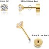 Gold Plated Flat Screw Back CZ Stud Earrings - 2/3/4mm Cubic Zirconia Earrings for Cartilage, Tragus & Earlobe Piercing - 2 of 4