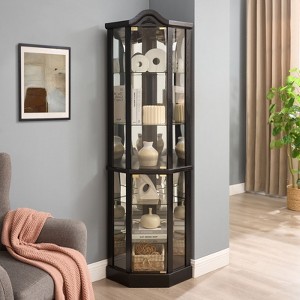 FONTOI Corner Curio Cabinet with Adjustable Shelves, Carved Display Storage for Living Room,Bedroom, Black, 16.73"*71.93"*16.73" - 1 of 4