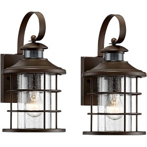 John Timberland Hogan 14" High Bronze Motion Sensor Outdoor Wall Light Set of 2 - 1 of 4