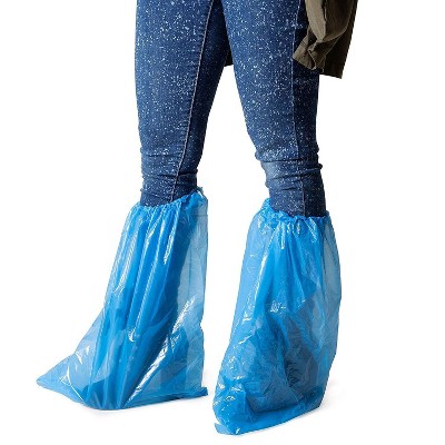 Juvale Disposable 60 Pack Waterproof Shoe Covers for Rain, Plastic, Blue (18.5 x 14 in)