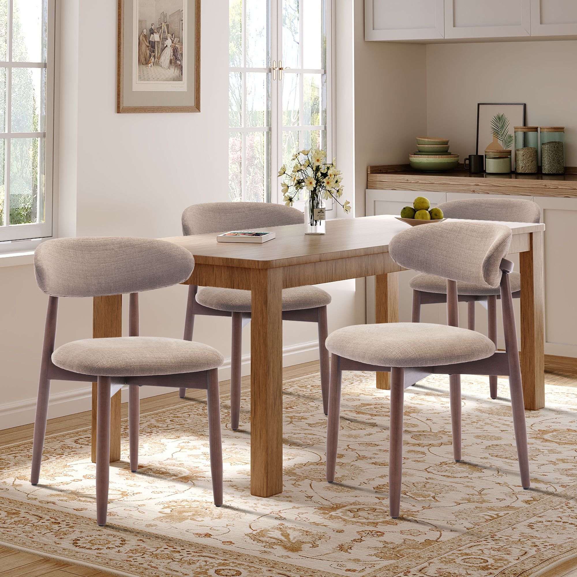 Set of 4 Modern Upholstered Dining Chairs -Fabric Seat, Solid Wood Legs with Foot Pegs, Kitchen/Cafe Side Chairs for Dining Room