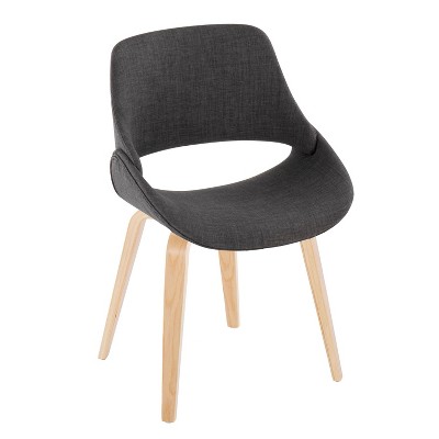 Charcoal Faux Leather Upholstered Side Chair with Natural Wood Legs
