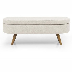 OUTSUPPLY Ottoman Oval Storage Bench with Rubber Wood Legs, Seat with Hidden Storage - 1 of 4