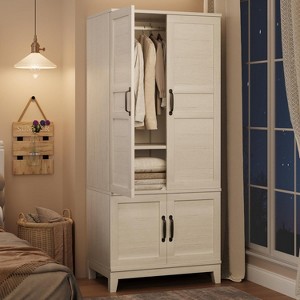 Nasitip Armoire Wardrobe Closet with 4 Doors,72" Wooden Wardrobe Cabinet with Hanging Rod,18 Adjustable Shelves for Bedroom, Clothes - 1 of 4