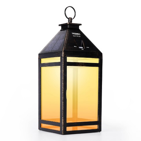 Alpine Corporation Hexagonal Outdoor Candlelit Lantern with Warm White LEDs - Black