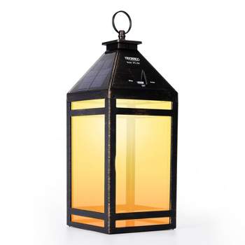 Techko Maid Metallic Black LED Solar 12.88" Outdoor Portable Decorative Lantern Clear