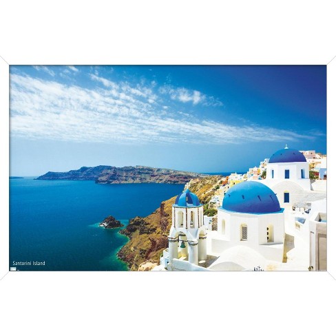 Trends International Santorini Island Framed Wall Poster Prints White ...