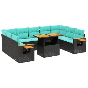 vidaXL 11 Piece Patio Sofa Set with Cushions - Black Poly Rattan - 1 of 4