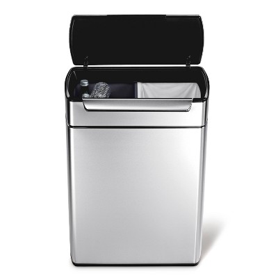 simplehuman 48L Touch Bar Dual Compartment Recycling Step Trash Can Brushed Stainless Steel