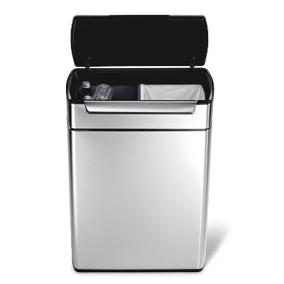 simplehuman Rectangular Metal Touch Bar Trash Can Dual Compartment 12.7  Gallons 28 H x 19 34 W x 11 716 D Brushed Stainless Steel - Office Depot