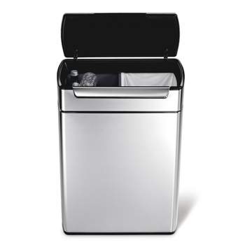 simplehuman 58 Liter / 15.3 Gallon Rectangular Hands-Free Dual Compartment  Recycling Kitchen Step Trash Can with Soft-Close Lid, Brushed Stainless