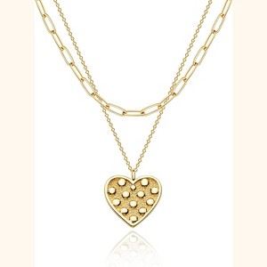 Layered Heart Necklace, Handmade 18K Gold Plated Dainty Choker With Arrow Bar Pendant for Women - 1 of 4