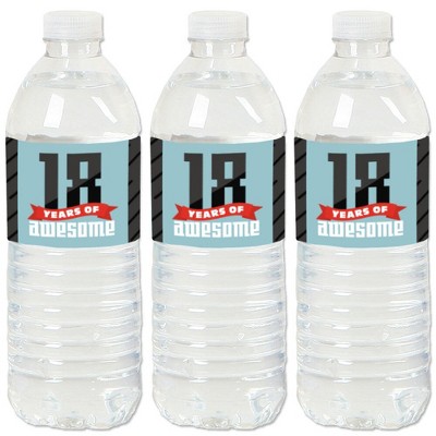 Big Dot of Happiness Boy 18th Birthday - Eighteenth Birthday Party Water Bottle Sticker Labels - Set of 20