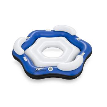 Bestway 43111E Hydro Force X3 Island 3 Person Inflatable Inner Tube Float with Built In Backrests, Open Floor, & Wrap Around Grab Rope, Blue and White