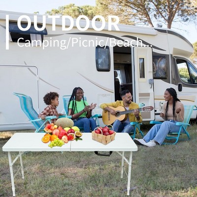 White Adjustable Height Portable Folding Table for Camping