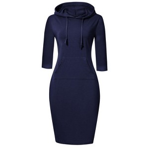 Women Long Sleeve Hooded Sweatshirt Midi Dress - 1 of 4