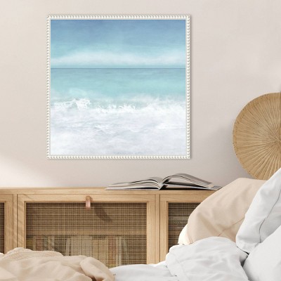 Tranquil Ocean Waves Coastal Canvas Art with White Frame