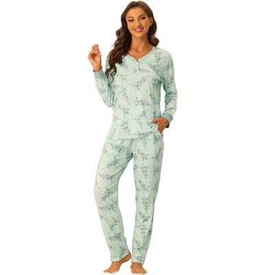 cheibear Christmas Tree Long Sleeve Tops with Pants Lounge Family Sleepwear Pajama Sets Green