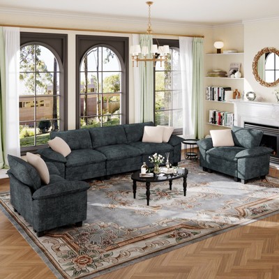 Captiva Designs Cloud Modular 3-Piece Sectional Sofa Set, 5-Seater Deep Seat Couch for Living Room