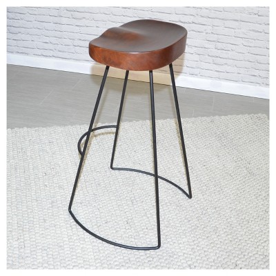 Chestnut and Black 31" Saddle Style Backless Bar Stools, Set of 2