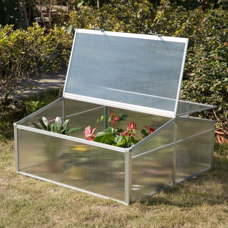 Gardenised Aluminum Cold Frame Portable Greenhouse Bottomless Flower Box, Plant Protector, Transparent Double Walled PVC Panels Blocks Harmful UV Rays, 3 of 13