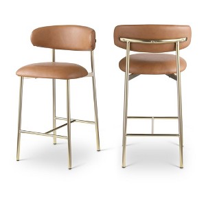 Meridian Furniture,Lupita Cognac Vegan Leather Counter Stool, Set of 2 - 1 of 4