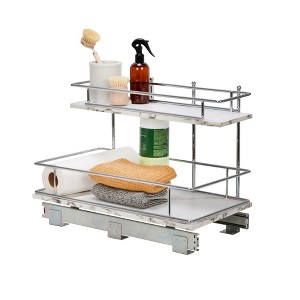 Glidez Chrome-Plated Steel and Faux Marble Pull-Out/Slide-Out Storage Organizer for Under Sink or Cabinet - 2-Tier Design - White and Chrome - 1 of 4