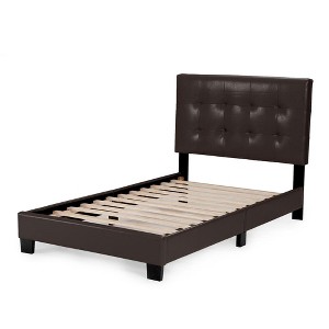 Poundex, Twin Upholstered Bed Frame with Slats in Faux Leather - 1 of 4