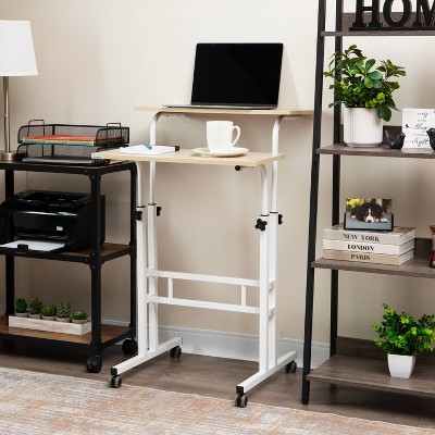 White Adjustable Height Mobile Standing Desk with Keyboard Tray