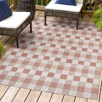 Darcy Traditional Geometric Bold Gingham Indoor/Outdoor Area Rug - JONATHAN Y