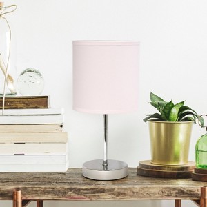 11.81" Traditional Petite Metal Stick Bedside Table Desk Lamp in Chrome with Fabric Shade - Creekwood Home - 1 of 4