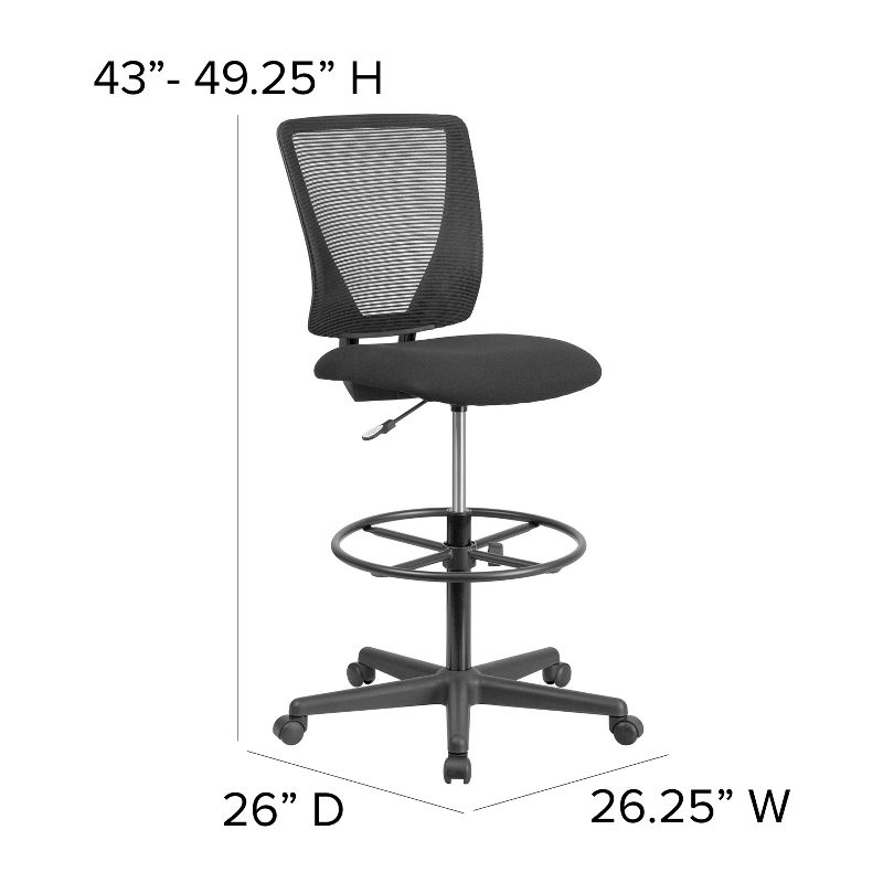 Flash Furniture Ergonomic Mid-Back Mesh Drafting Chair with Black Fabric Seat and Adjustable Foot Ring, 5 of 12