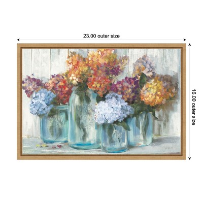 Hydrangeas in Glass Jars Framed Canvas Wall Art, 16" x 23"