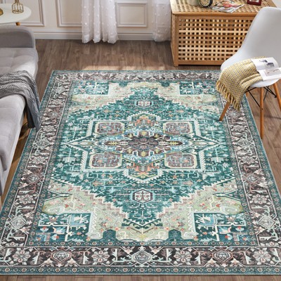 coucheta Vintage Washable Area Rug for Living Room, Multi-size  Retro Medallion Non Slip with Rubber Backing Low Pile Carpet, for Bedroom, Dining
