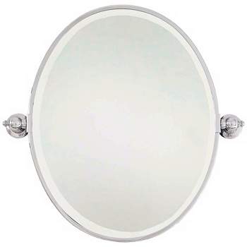 Minka Lavery Oval Vanity Wall Mirror Modern Beveled Chrome Silver Steel Frame 24" Wide for Bathroom Bedroom Home Entryway Hallway