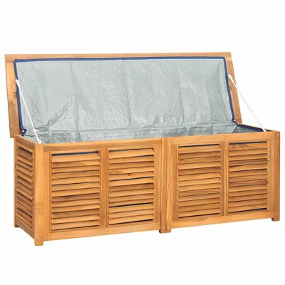 Teak Wood Outdoor Storage Bench with Water-Resistant Finish