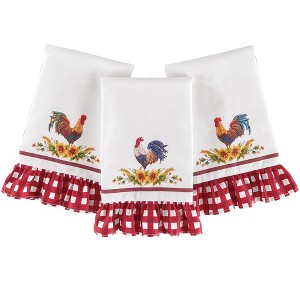 Collections Etc Roosters and Sunflowers Ruffled Hand Towels - Set of 3 - 1 of 3