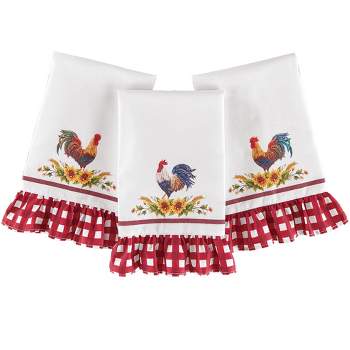 Collections Etc Roosters and Sunflowers Ruffled Hand Towels - Set of 3