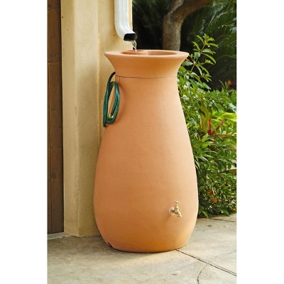 Terracotta 65 Gallon Plastic Rain Barrel with Planter Top