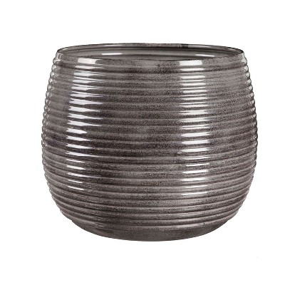Evergreen Ribbed Iron Planter Trio with Sleek Glaze Finish