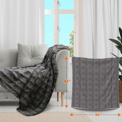 Gray Ultra Soft Faux Fur Reversible Throw Blanket