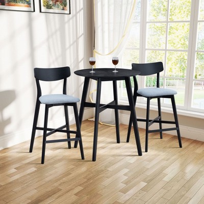 CIPACHO 3 Pieces Bar Table Set,Modern Round Counter Height Pub Table, Wooden High Top with Bar Stools Pub Dining Set,Black