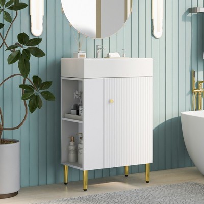 Kleankin Pedestal Under Sink Cabinet With Double Doors, Modern Bathroom  Vanity Storage Unit With Shelves, White : Target