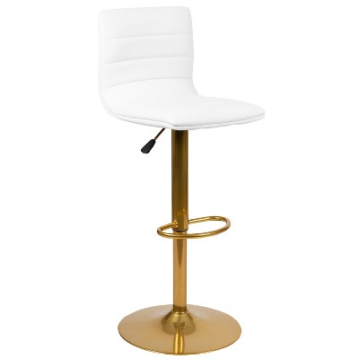 Modern White Vinyl Adjustable Swivel Bar Stools with Gold Base, Set of 2
