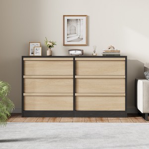 CuisinSmart 6/7/8 Drawer Dresser for Bedroom, Natural Double Dresser Organizer with Concave Handles, Modern Chest of Drawers - 1 of 4