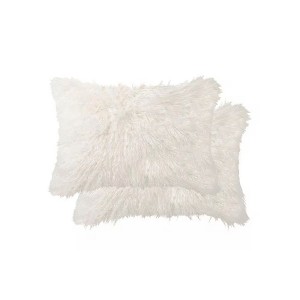 HomeRoots Set of Two 12" X 20" Off White Faux Fur Throw Pillow - 1 of 4