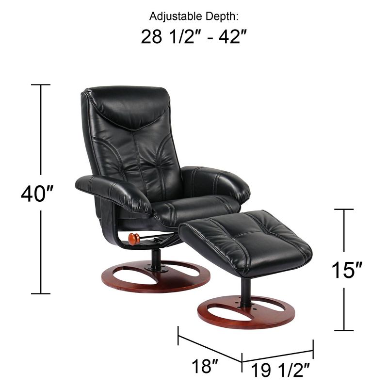 BenchMaster Black Swivel Ottoman Leather Recliner Chair Modern Armchair Ergonomic Manual Reclining Adjustable Bedroom Living Room, 4 of 8
